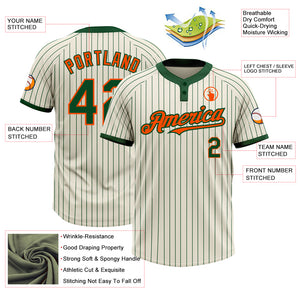 Custom Cream Green Pinstripe Orange Two-Button Unisex Softball Jersey