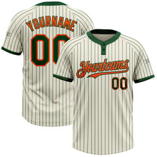 Load image into Gallery viewer, Custom Cream Green Pinstripe Orange Two-Button Unisex Softball Jersey
