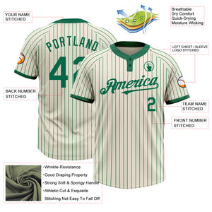 Custom Cream Kelly Green Pinstripe Kelly Green Two-Button Unisex Softball Jersey