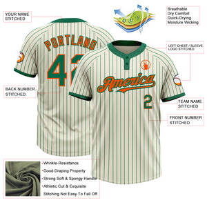 Custom Cream Kelly Green Pinstripe Orange Two-Button Unisex Softball Jersey