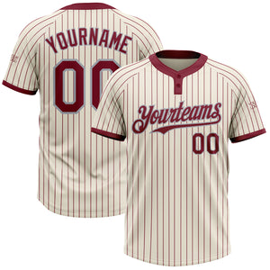 Custom Cream Crimson Pinstripe Gray Two-Button Unisex Softball Jersey