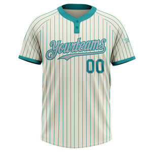 Custom Cream Teal Pinstripe Gray Two-Button Unisex Softball Jersey