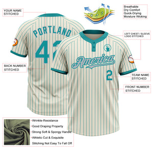 Custom Cream Teal Pinstripe Gray Two-Button Unisex Softball Jersey