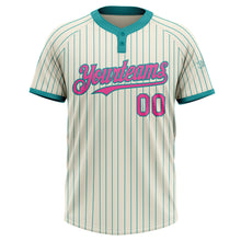 Load image into Gallery viewer, Custom Cream Teal Pinstripe Pink Two-Button Unisex Softball Jersey
