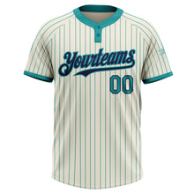 Load image into Gallery viewer, Custom Cream Teal Pinstripe Navy Two-Button Unisex Softball Jersey
