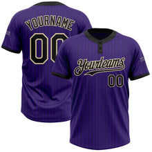 Load image into Gallery viewer, Custom Purple Black Pinstripe Cream Two-Button Unisex Softball Jersey
