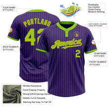 Load image into Gallery viewer, Custom Purple Neon Green Pinstripe Old Gold Two-Button Unisex Softball Jersey
