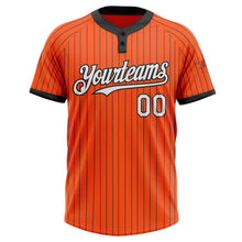 Load image into Gallery viewer, Custom Orange Black Pinstripe White Two-Button Unisex Softball Jersey
