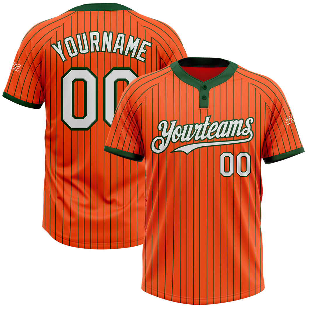 Custom Orange Green Pinstripe White Two-Button Unisex Softball Jersey