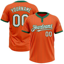 Load image into Gallery viewer, Custom Orange Kelly Green Pinstripe White Two-Button Unisex Softball Jersey
