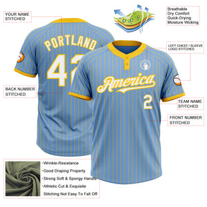 Custom Light Blue Yellow Pinstripe White Two-Button Unisex Softball Jersey