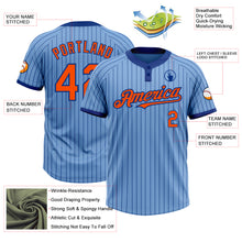 Load image into Gallery viewer, Custom Light Blue Royal Pinstripe Orange Two-Button Unisex Softball Jersey
