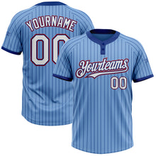Load image into Gallery viewer, Custom Light Blue Royal Pinstripe White-Red Two-Button Unisex Softball Jersey
