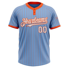 Load image into Gallery viewer, Custom Light Blue Orange Pinstripe White Two-Button Unisex Softball Jersey
