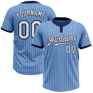 Custom Light Blue Navy Pinstripe White Two-Button Unisex Softball Jersey