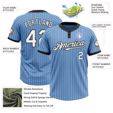 Load image into Gallery viewer, Custom Light Blue Black Pinstripe White Two-Button Unisex Softball Jersey
