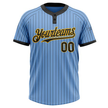 Load image into Gallery viewer, Custom Light Blue Black Pinstripe Gold Two-Button Unisex Softball Jersey
