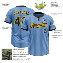 Load image into Gallery viewer, Custom Light Blue Black Pinstripe Gold Two-Button Unisex Softball Jersey
