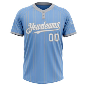 Custom Light Blue Gray Pinstripe White Two-Button Unisex Softball Jersey