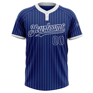 Custom Royal White Pinstripe White Two-Button Unisex Softball Jersey