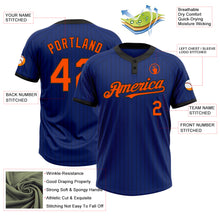 Load image into Gallery viewer, Custom Royal Black Pinstripe Orange Two-Button Unisex Softball Jersey
