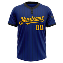 Load image into Gallery viewer, Custom Royal Black Pinstripe Gold Two-Button Unisex Softball Jersey
