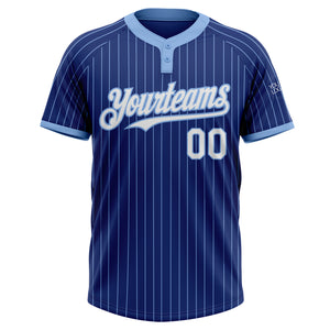 Custom Royal Light Blue Pinstripe White Two-Button Unisex Softball Jersey