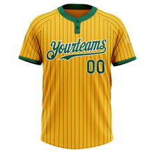 Load image into Gallery viewer, Custom Gold Kelly Green Pinstripe White Two-Button Unisex Softball Jersey
