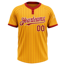 Load image into Gallery viewer, Custom Gold Red Pinstripe White Two-Button Unisex Softball Jersey
