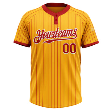 Custom Gold Red Pinstripe White Two-Button Unisex Softball Jersey