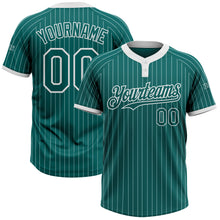 Load image into Gallery viewer, Custom Teal White Pinstripe White Two-Button Unisex Softball Jersey
