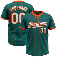 Load image into Gallery viewer, Custom Teal Orange Pinstripe White Two-Button Unisex Softball Jersey
