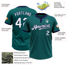 Load image into Gallery viewer, Custom Teal Navy Pinstripe White Two-Button Unisex Softball Jersey
