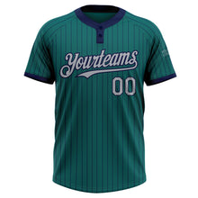 Load image into Gallery viewer, Custom Teal Navy Pinstripe Gray Two-Button Unisex Softball Jersey
