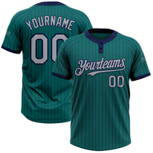 Load image into Gallery viewer, Custom Teal Navy Pinstripe Gray Two-Button Unisex Softball Jersey
