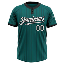 Load image into Gallery viewer, Custom Teal Black Pinstripe White Two-Button Unisex Softball Jersey
