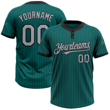 Load image into Gallery viewer, Custom Teal Black Pinstripe Gray Two-Button Unisex Softball Jersey

