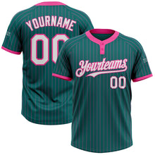Load image into Gallery viewer, Custom Teal Pink Pinstripe White Two-Button Unisex Softball Jersey
