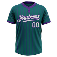 Load image into Gallery viewer, Custom Teal Purple Pinstripe White Two-Button Unisex Softball Jersey
