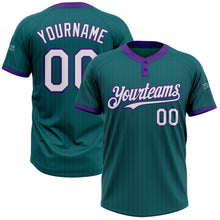 Load image into Gallery viewer, Custom Teal Purple Pinstripe White Two-Button Unisex Softball Jersey
