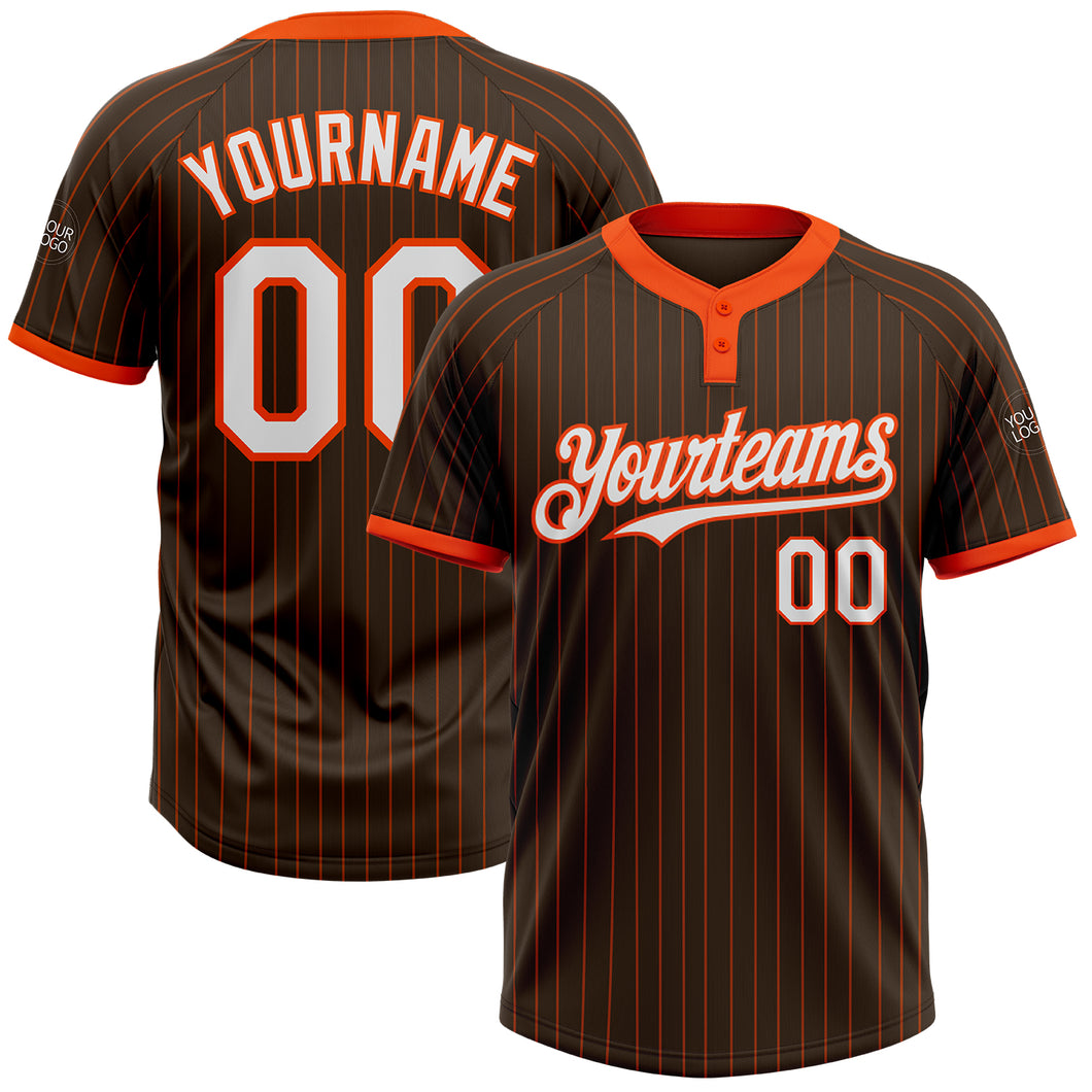 Custom Brown Orange Pinstripe White Two-Button Unisex Softball Jersey