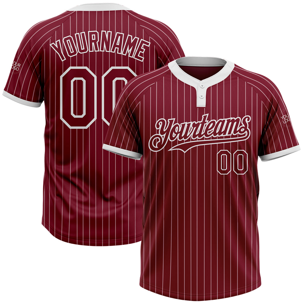 Custom Crimson White Pinstripe White Two-Button Unisex Softball Jersey