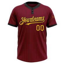 Load image into Gallery viewer, Custom Crimson Black Pinstripe Gold Two-Button Unisex Softball Jersey
