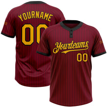 Load image into Gallery viewer, Custom Crimson Black Pinstripe Gold Two-Button Unisex Softball Jersey
