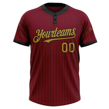 Load image into Gallery viewer, Custom Crimson Black Pinstripe Old Gold Two-Button Unisex Softball Jersey
