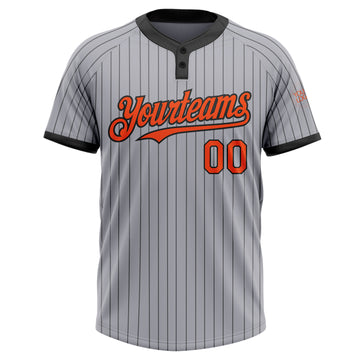 Custom Gray Black Pinstripe Orange Two-Button Unisex Softball Jersey