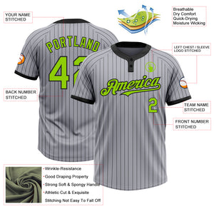 Custom Gray Black Pinstripe Neon Green Two-Button Unisex Softball Jersey