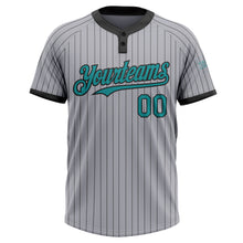 Load image into Gallery viewer, Custom Gray Black Pinstripe Teal Two-Button Unisex Softball Jersey
