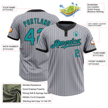 Load image into Gallery viewer, Custom Gray Black Pinstripe Teal Two-Button Unisex Softball Jersey
