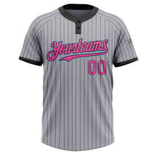 Load image into Gallery viewer, Custom Gray Black Pinstripe Pink-Light Blue Two-Button Unisex Softball Jersey
